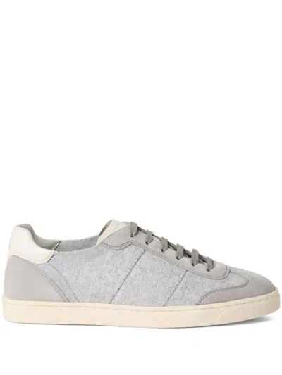 Brunello Cucinelli Calf Suede Sneakers In Grey In White