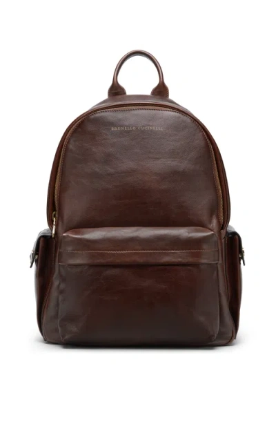 Brunello Cucinelli Calfskin Backpack In Burgundy
