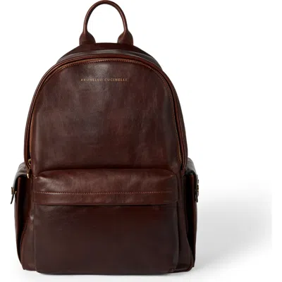 Brunello Cucinelli Calfskin Backpack In Burgundy