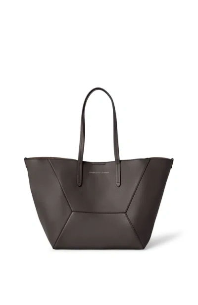 Brunello Cucinelli Calfskin Bc Duo Bag In Pine Cone Brown