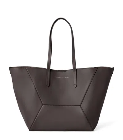 Brunello Cucinelli Calfskin Bc Duo Tote Bag In Brown