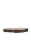 Brunello Cucinelli Adjustable Calf Leather Belt With Grained Texture In Brown