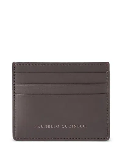 Brunello Cucinelli Calfskin Card Case In Brown
