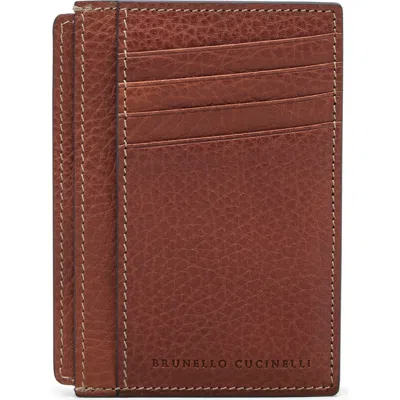 Brunello Cucinelli Calfskin Card Case In Copper