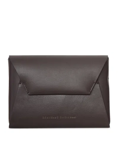 Brunello Cucinelli Envelope-style Leather Clutch Bag In Brown