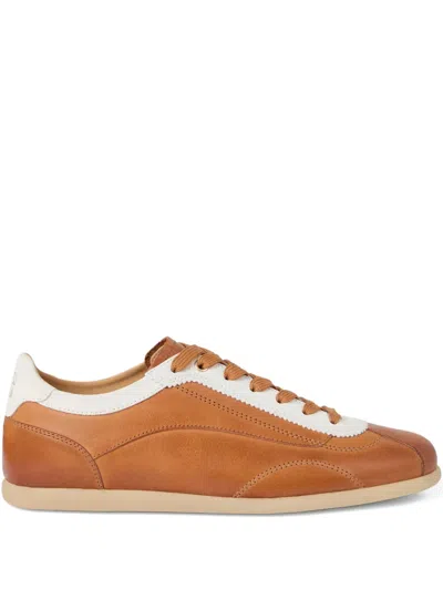 Brunello Cucinelli Calfskin Contrast-panel Sneakers In Brown