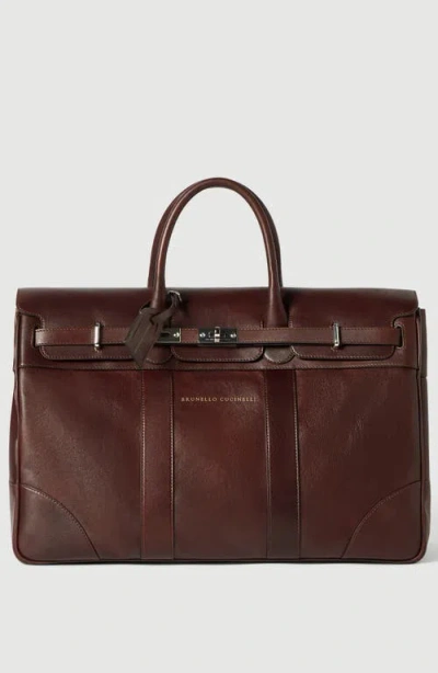 Brunello Cucinelli Calfskin Country Bag In Brown