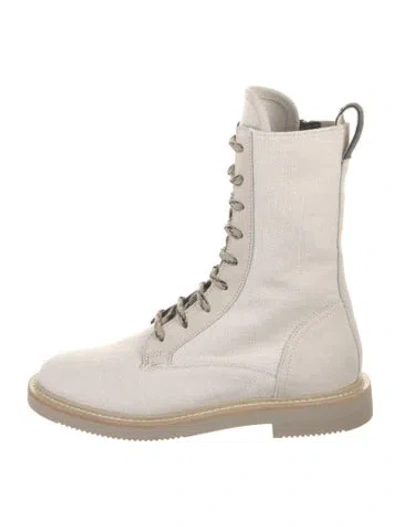 Pre-owned Brunello Cucinelli Calfskin Glitter Accents Boots In Neutral