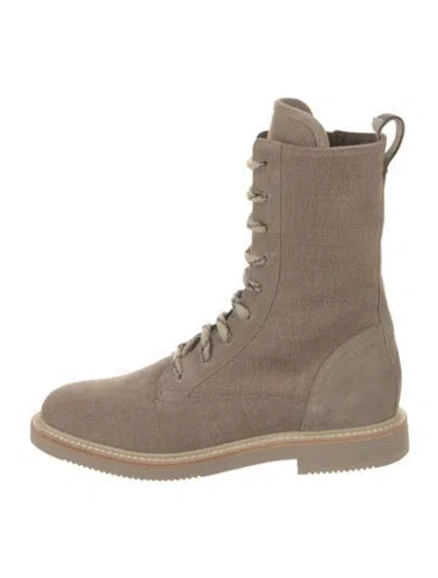 Pre-owned Brunello Cucinelli Calfskin Glitter Accents Combat Boots In Neutral