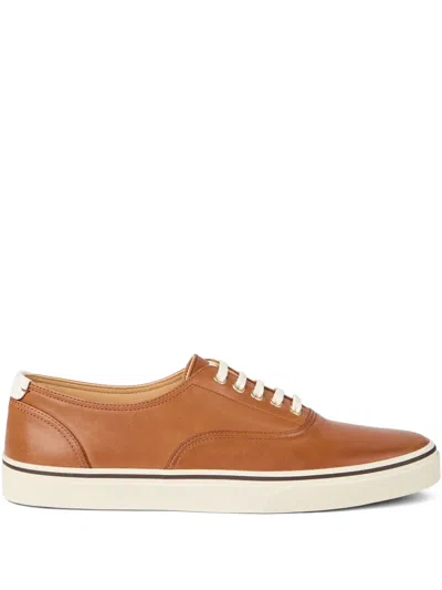 Brunello Cucinelli Calfskin Lace-up Sneakers In Brown