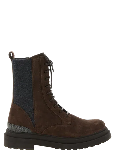 Brunello Cucinelli Calfskin Lace-up Boot In Brown