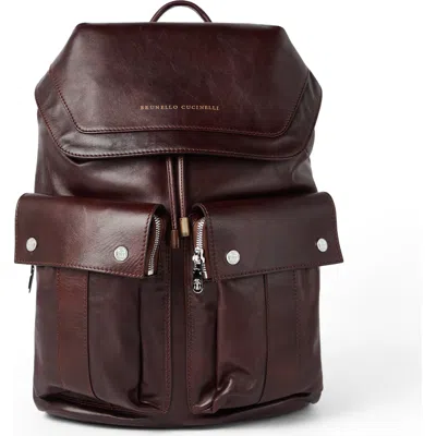 Brunello Cucinelli Calfskin Leisure Backpack In Brown
