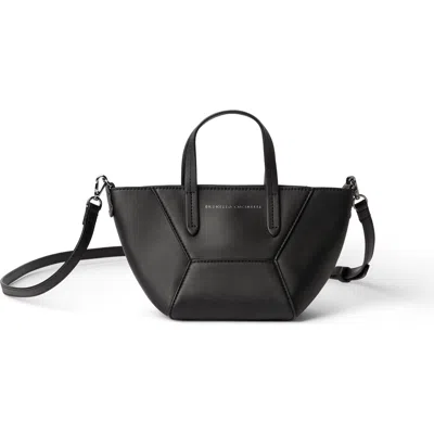 Brunello Cucinelli Calfskin Mini Bc Duo Bag In Black