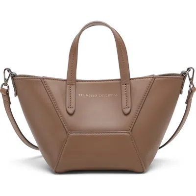 Brunello Cucinelli Calfskin Mini Bc Duo Bag In Brown Gianduia