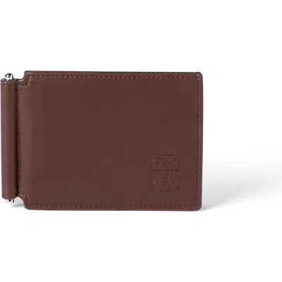 Brunello Cucinelli Calfskin Money Clip Wallet In Brown