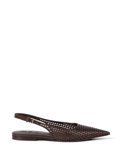 Brunello Cucinelli Calfskin Net Slingback Flats With Monili Ballet In Brown