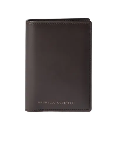 Brunello Cucinelli Calfskin Passport Holder In Brown