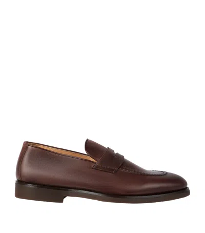 Brunello Cucinelli Calfskin Penny Slot Loafers In Brown