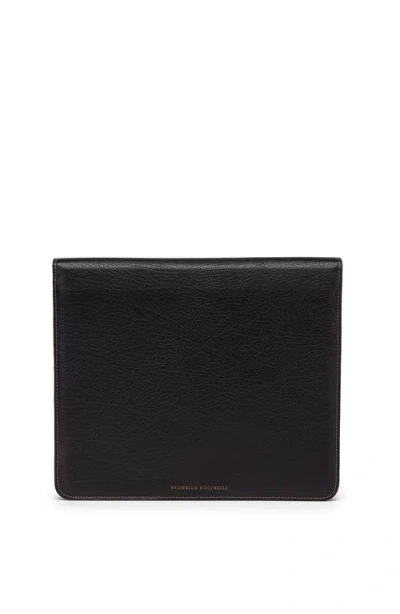 Brunello Cucinelli Calfskin Portfolio In Black