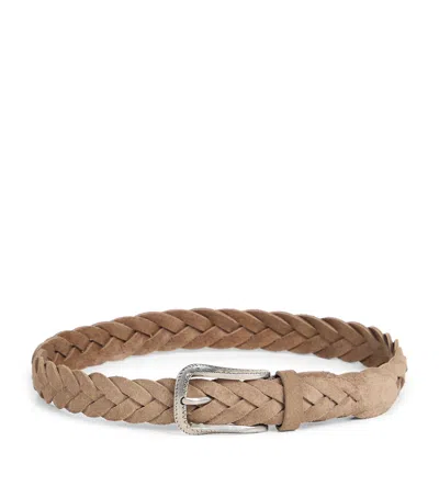 Brunello Cucinelli Kids' Calfskin Suede Braided Belt
