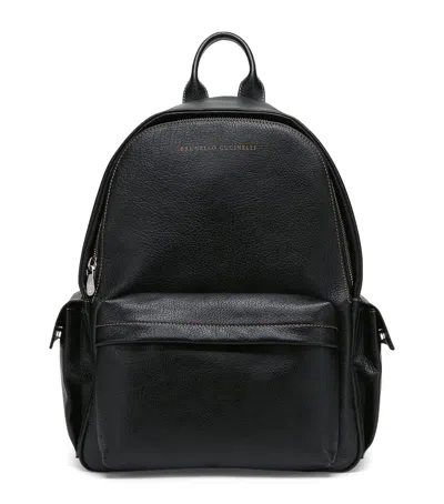 Brunello Cucinelli Calfskin Travel Backpack In Black
