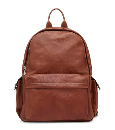 Brunello Cucinelli Calfskin Travel Backpack In Brown