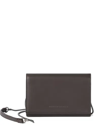 Brunello Cucinelli Calfskin Wallet With Detachable Precious Strap In Brown
