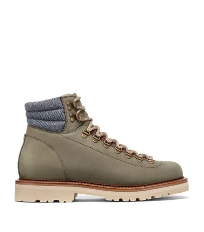 Brunello Cucinelli Calfskin Wool-trim Mountain Boots In Green