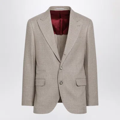 Brunello Cucinelli Camel Prince Of Wales Check Single-breasted Jacket In Neutral