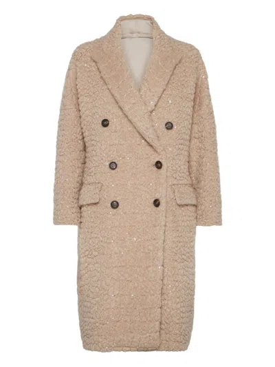 BRUNELLO CUCINELLI BRUNELLO CUCINELLI CAMEL SEQUIN EMBELLISHED COAT