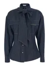 Brunello Cucinelli Lightweight Denim Shirt With Removable Bow In Blue