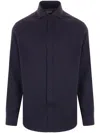 Brunello Cucinelli Button-down Cotton Blend Shirt With Straight Hem In Blue