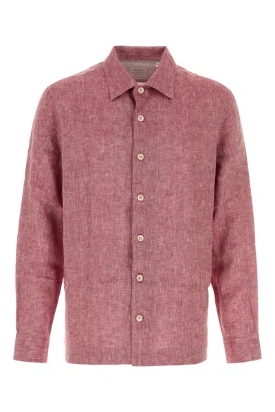 Brunello Cucinelli Melange Tyrian Purple Linen Shirt In Pink