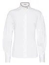 Brunello Cucinelli Stretch Cotton Poplin Shirt With Shiny Collar Detail Clothing In White