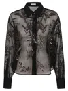 Brunello Cucinelli Sheer Silk Shirt With Intricate Leaf Patterns In Nero