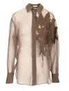 Brunello Cucinelli Brown Shirt With Semi-transparent Design And Embroidery On The Front In Silk Woman In Brown