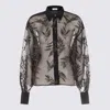 Brunello Cucinelli Sequin Embellished Sheer Fabric Collared Top In Black