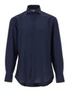 Brunello Cucinelli Herringbone Patterned Cotton-blend Flannel Shirt In Blue