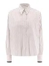 Brunello Cucinelli Striped Cotton Shirt With Monili Detail