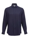 Brunello Cucinelli Herringbone Patterned Cotton-blend Flannel Shirt In Blue