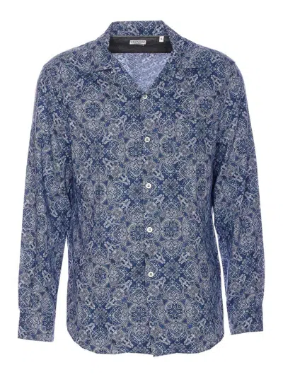 Brunello Cucinelli Intricate Paisley Print Cotton Shirt In Blue