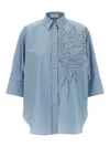 Brunello Cucinelli Intarsia Shirt With Embroidered Inlaid Detail In Blue