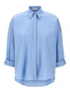 Brunello Cucinelli Oversized Light Blue Shirt With Monile Detail In Cotton Blend Woman In Light Blue