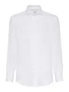 Brunello Cucinelli Men Basic Fit Twill Shirt With Button-down Collar In Blanco