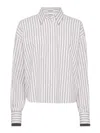 Brunello Cucinelli Long-sleeve Shirt With Vertical Stripes And Contrasting Cuffs
