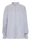 Brunello Cucinelli Camicia A Righe In Seta Azzurra In White