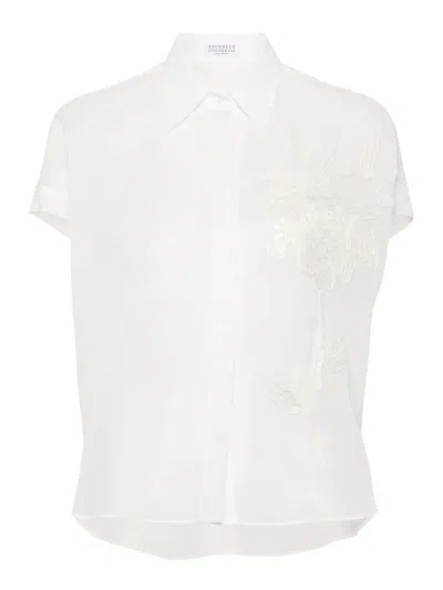Brunello Cucinelli Floral Embroidery Shirt In White