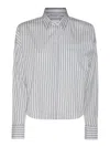 Brunello Cucinelli White And Grey Cotton Shirt In White