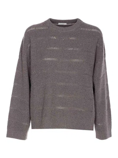 BRUNELLO CUCINELLI DAZZLING SHIRT WITH OPENWORK STRIPE