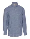 Brunello Cucinelli Floral Print Twill Basic Fit Shirt With Button-down Collar In Medium Wash